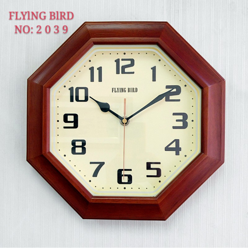 FLYING BIRD CLASSIC OCTAGONAL WOODEN HANGING CLOCK 14" 2039