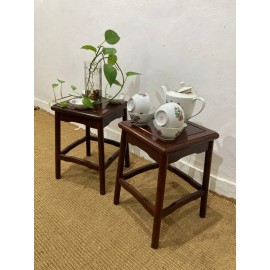 ONE PAIR OF ROSEWOOD SQUARE STOOLS