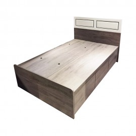 環保立體系列 - 米白+橡木色櫃桶 床架+床頭屏