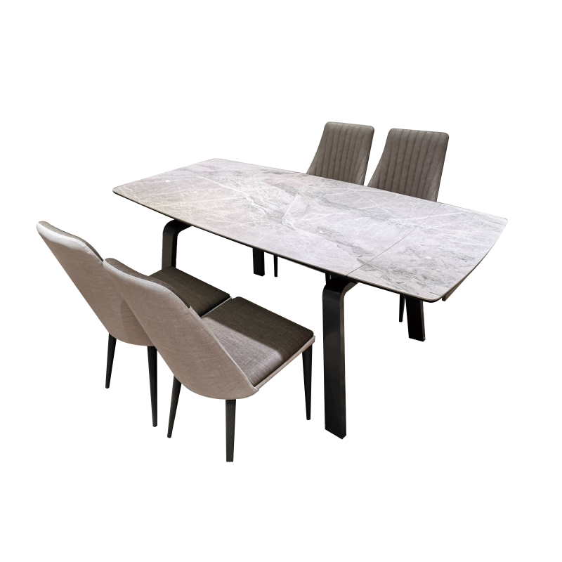 Ceramic Glass Dining Table with Four Dining Chairs